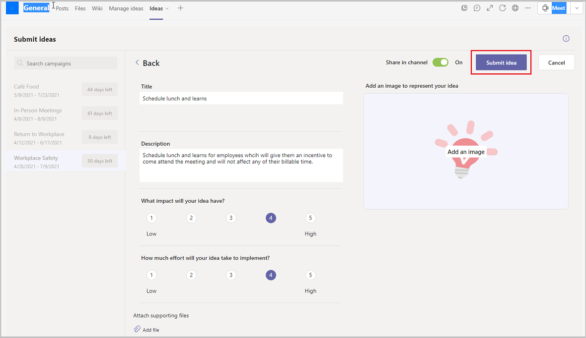 Select Submit idea option Select Submit idea option.