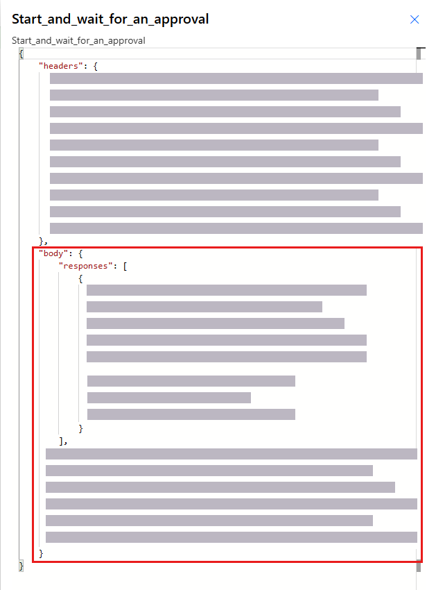 Screenshot of the raw output of an action, with the body section highlighted.