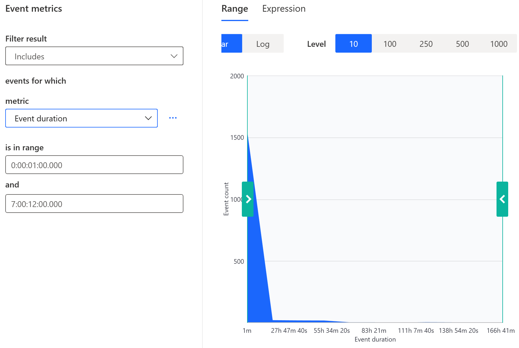 Screenshot and the custom metrics filter.