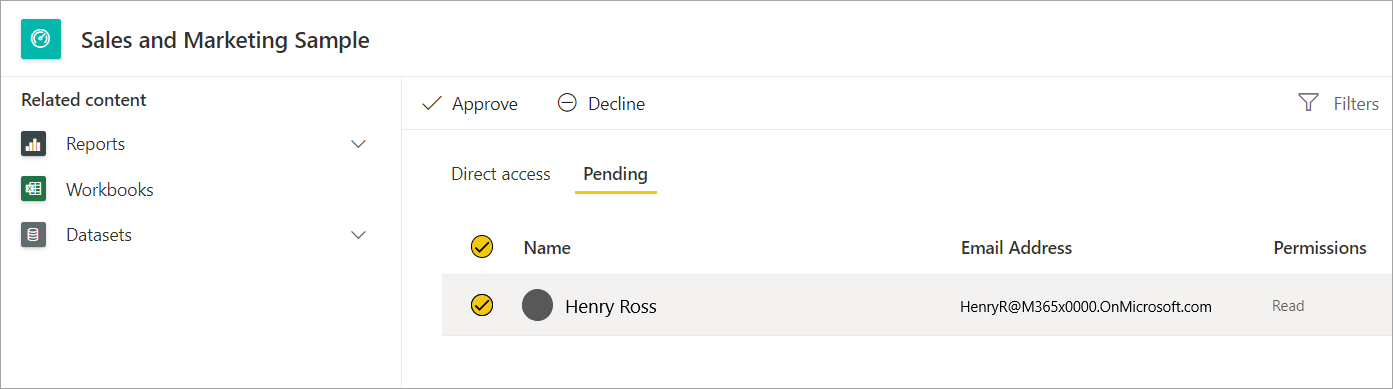 Screenshot of pending access requests.
