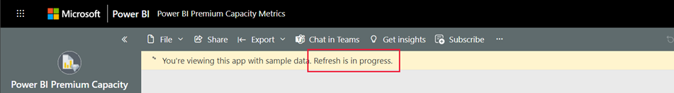 Screenshot of the banner showing refresh is in progress highlighted.