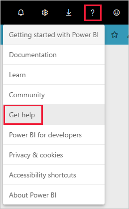 Screenshot shows the question mark icon with Get help highlighted.