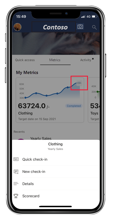 Screenshot of check-in from the metrics hub.