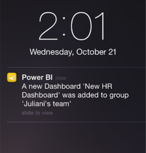 Screenshot of a dashboard, showing a notification on an iPhone.