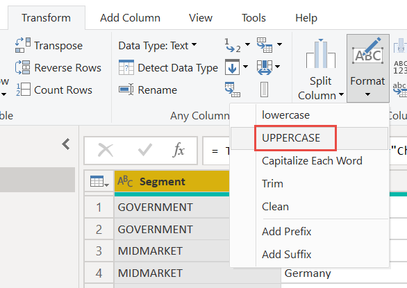 screenshot of changing lowercase to uppercase headings.