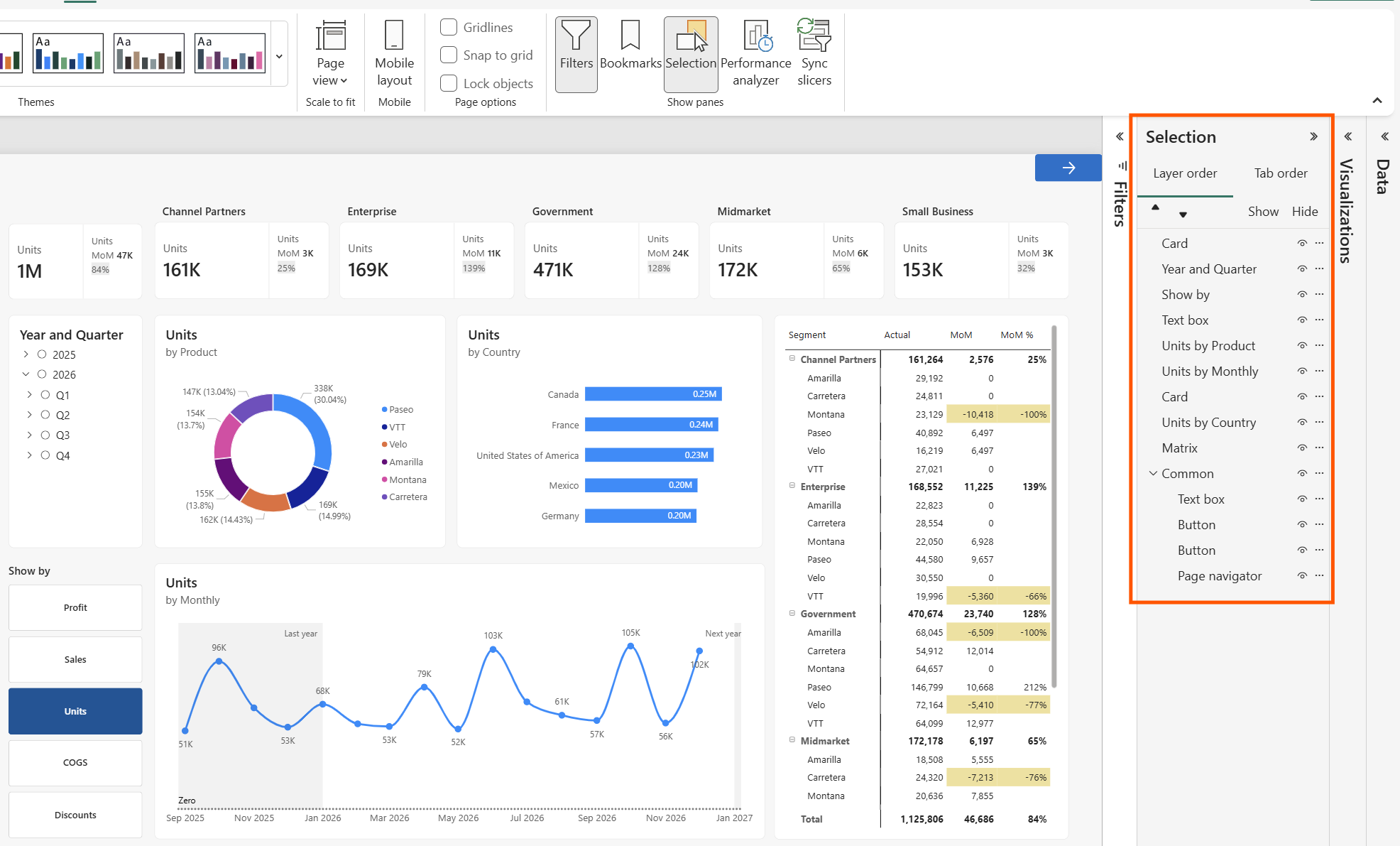 Screenshot of the Selection pane.