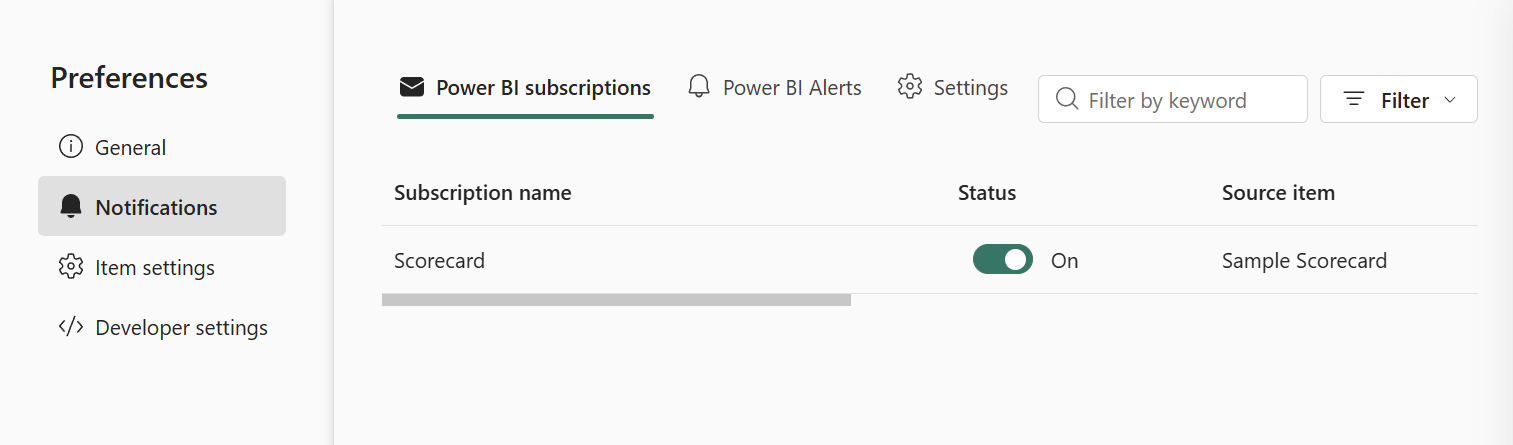 Screenshot showing Subscriptions.