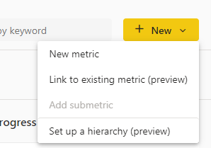 Screenshot of the option to link a metric in a scorecard.