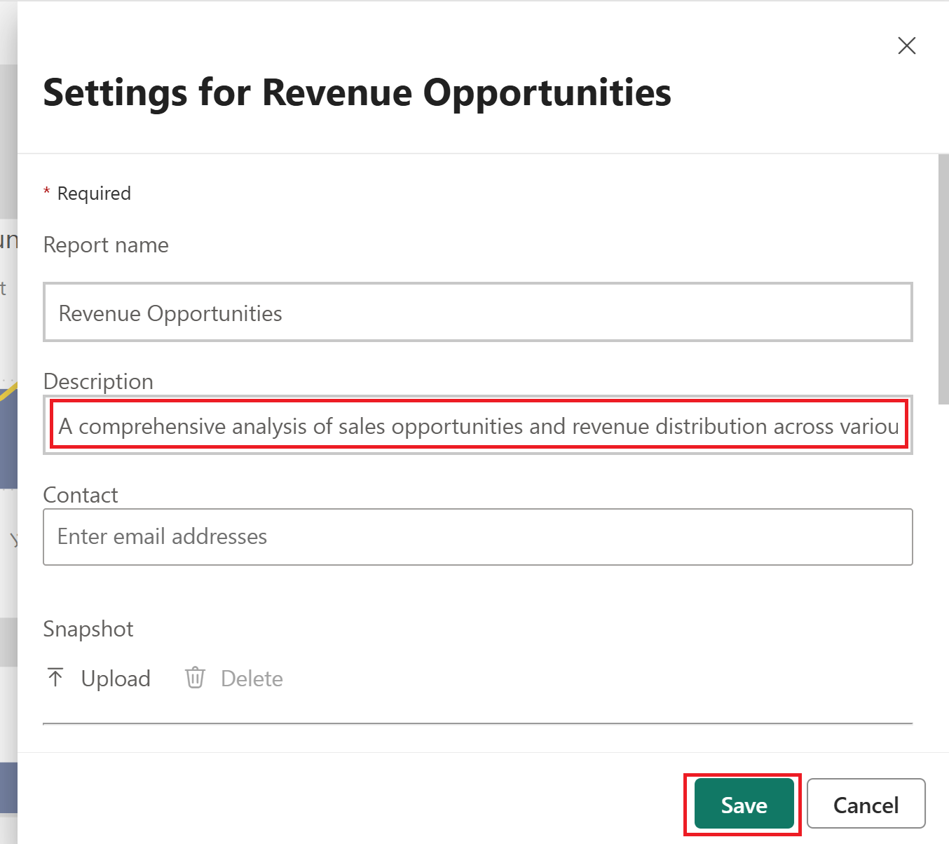 Screenshot of the report description field.