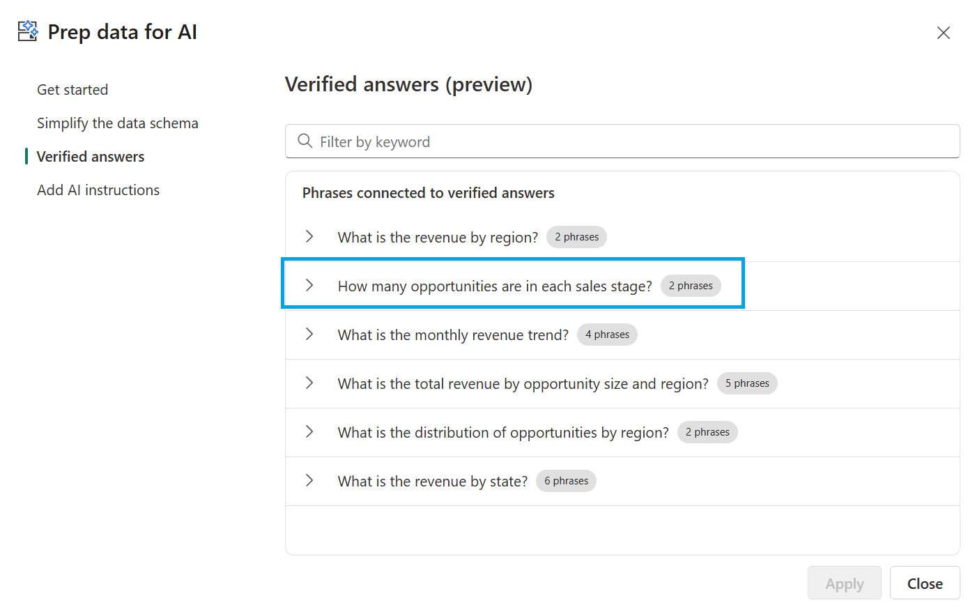 Screenshot of the verified answers list.