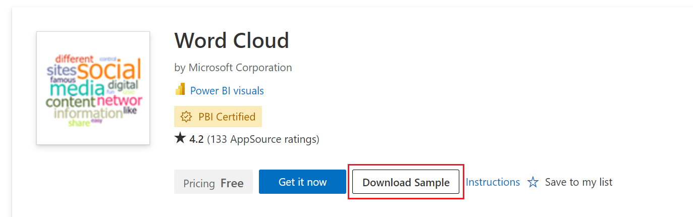 Screenshot of the AppSource download sample report button.