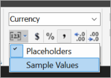 Screenshot showing Show sample values.