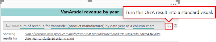 Screenshot that shows how to convert the Q&A visual into a standard visual.