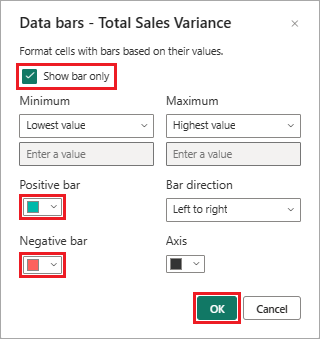 Screenshot that shows how to configure data bars for a selected table column.