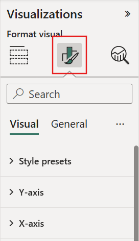 Screenshot of the Visualizations pane with the Format visual icon selected.
