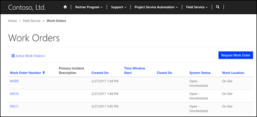 View work orders in a partner site.