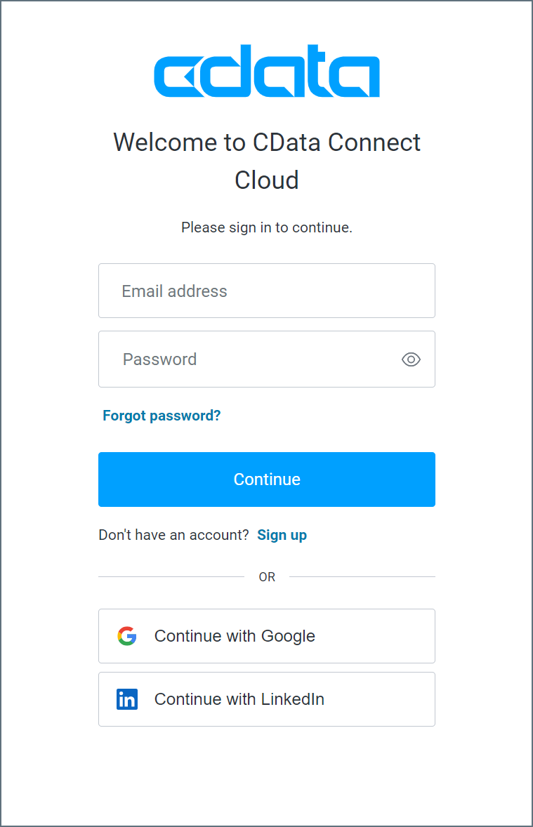 Screenshot of the CData sign-in window.