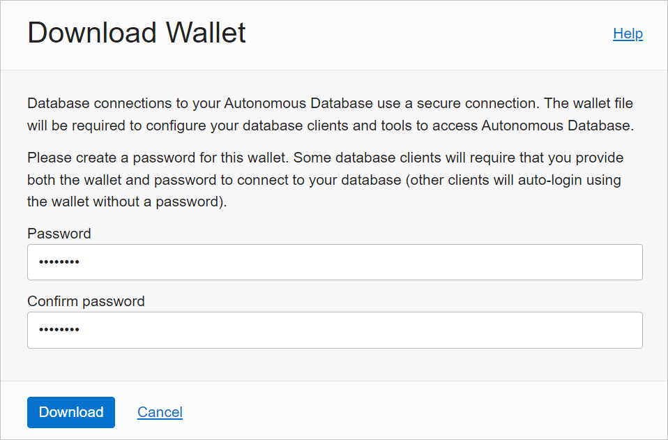 Screenshot of the Download Wallet page where you enter your Wallet password.