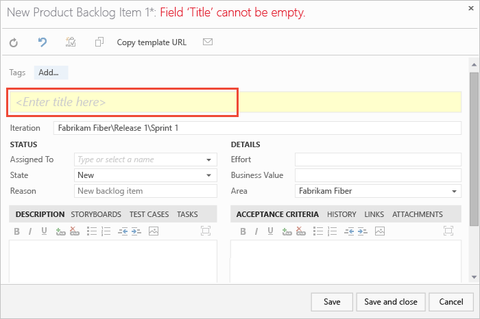 Product backlog item work item form