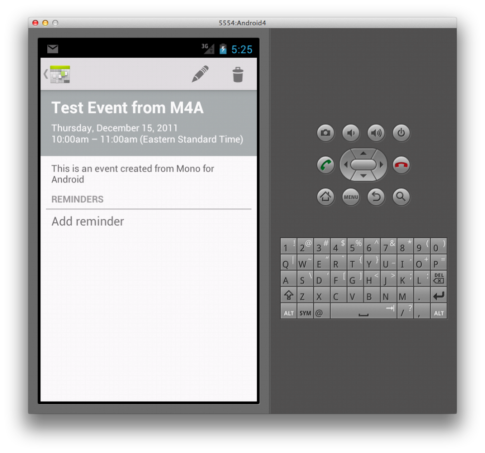 Screenshot of calendar app displaying the selected calendar event
