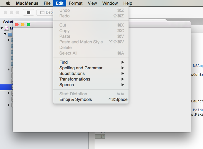 Disabled menu items Disabled menu items