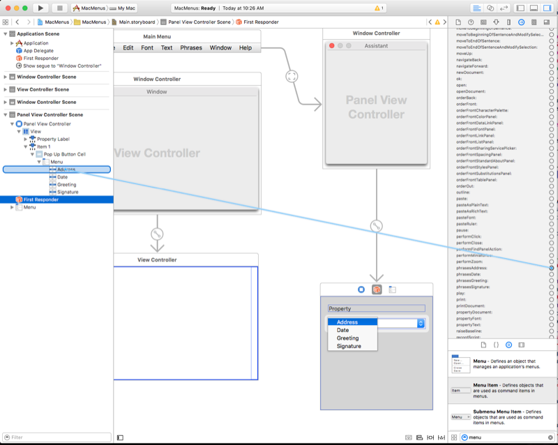 Dragging to wire up an action Dragging to wire up an action