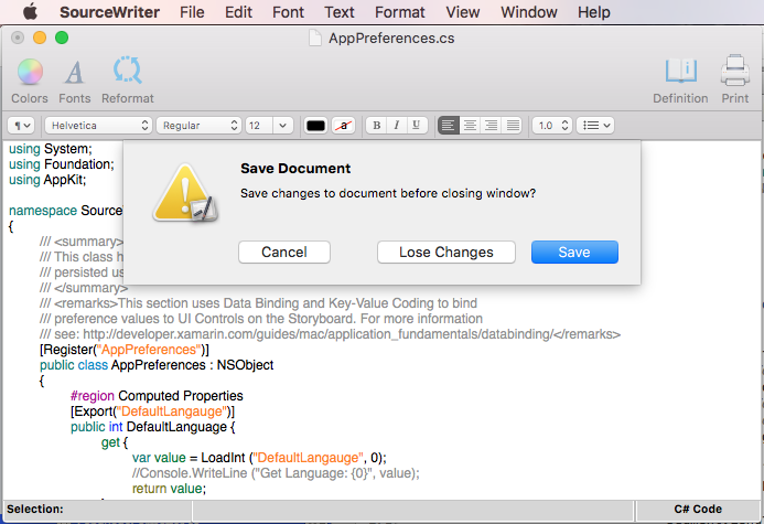 A save sheet being shown when the window is closed