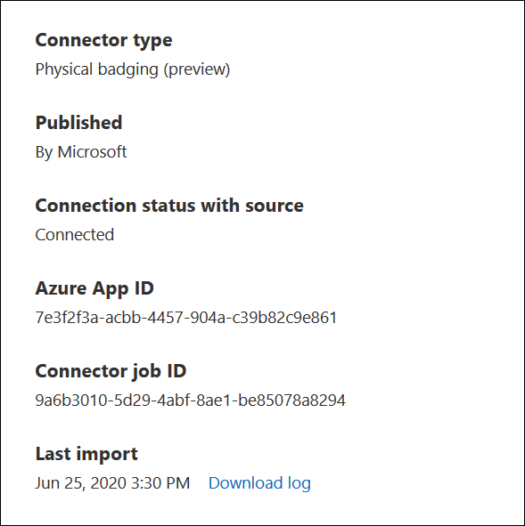 Status flyout page for physical badging connector.