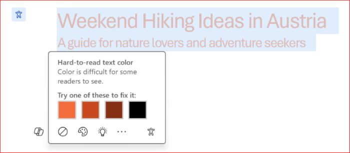 Screenshot of flagged text and the Accessibility Assistant icon that displays to the left of flagged text.