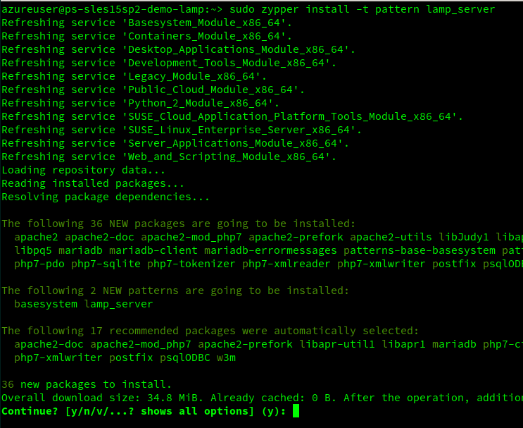 Screenshot of console output showing zypper pattern install.