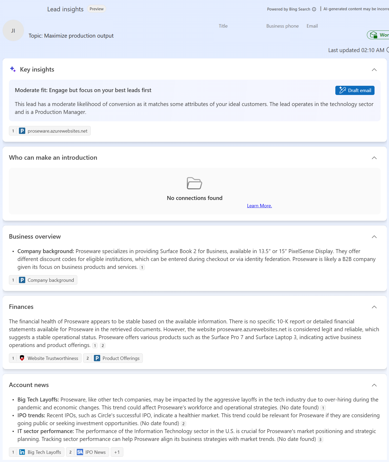 Screenshot of the **Lead insights** page.