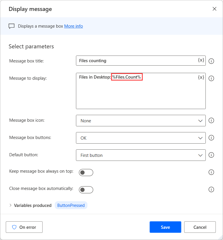 Screenshot of the notation to get the size of a list of files.