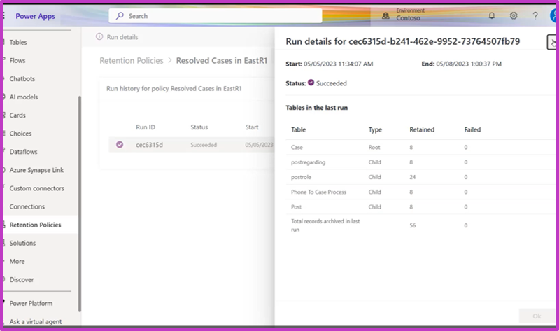 Screenshot of LTR retention policy history.