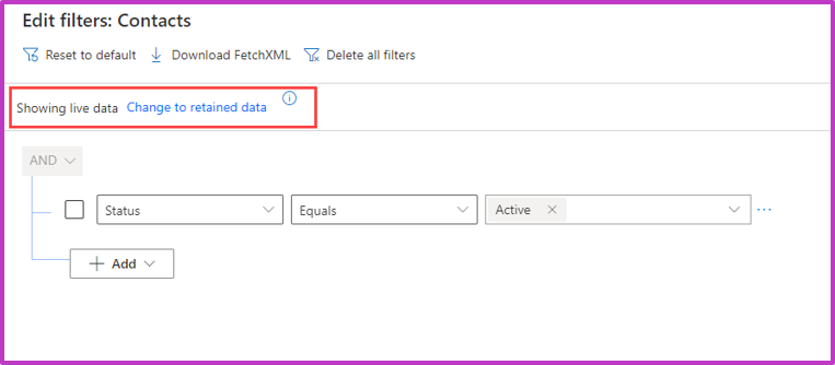 Screenshot of LTR view retained data.
