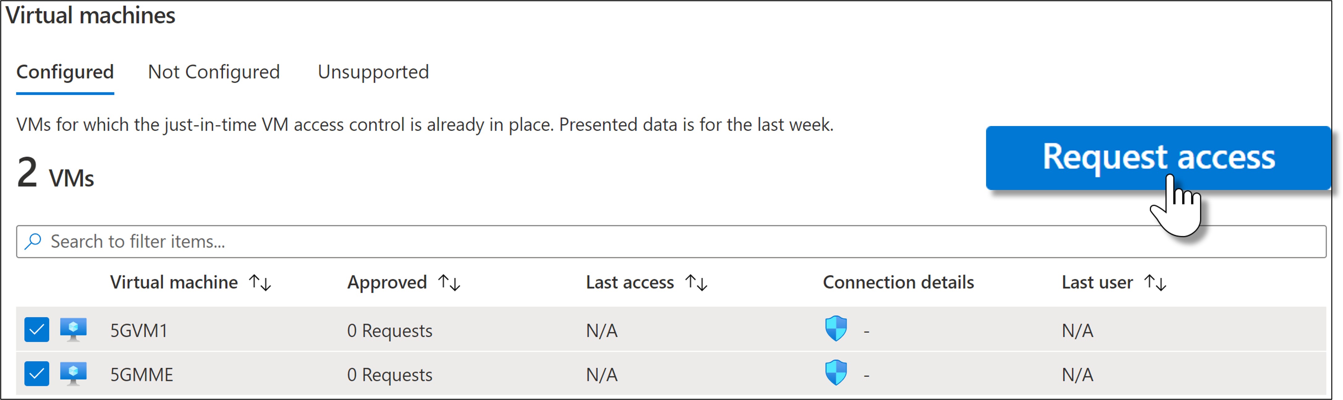 Screenshot of requesting access to a virtual machine.