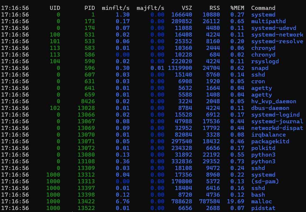 Screenshot of pidstat output.