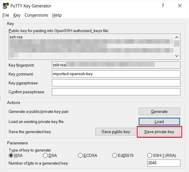 Screenshot of save private key.