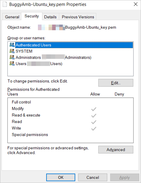 Screenshot of security tab.
