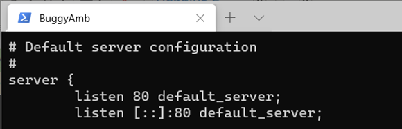 Screenshot of default information.