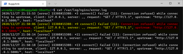 Screenshot of error information.
