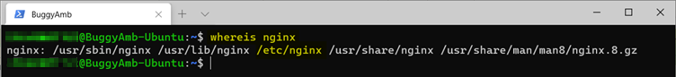 Screenshot of whereis command.