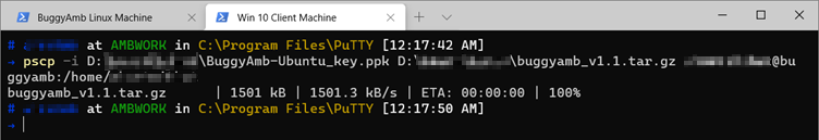 Screenshot of pscp command.