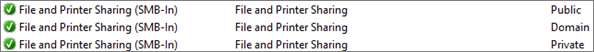 Screenshot of the firewall inbound rules to make sure that SMB-In is enabled for the correct profile.