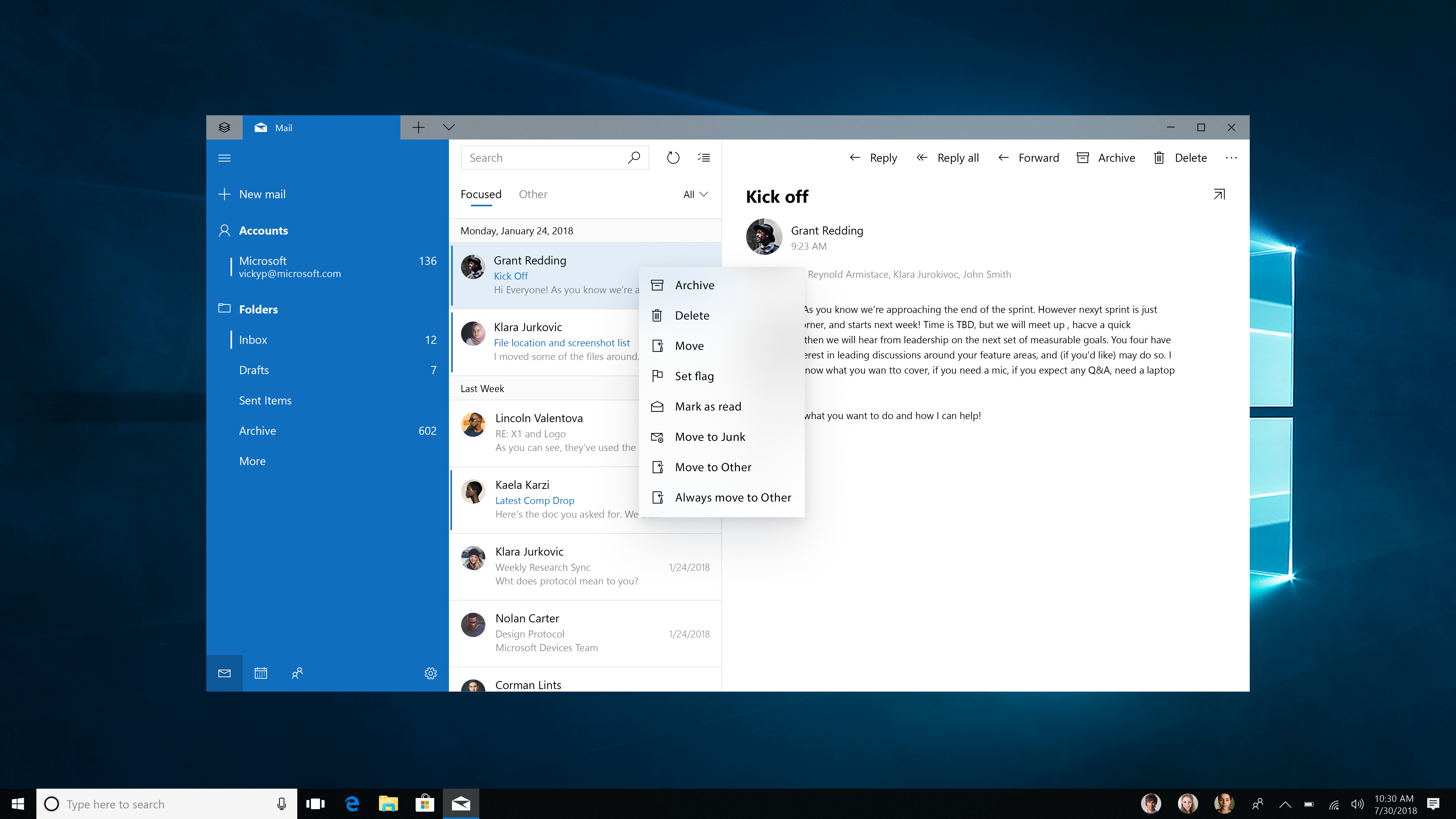 Mail app pattern using an informational flyout
