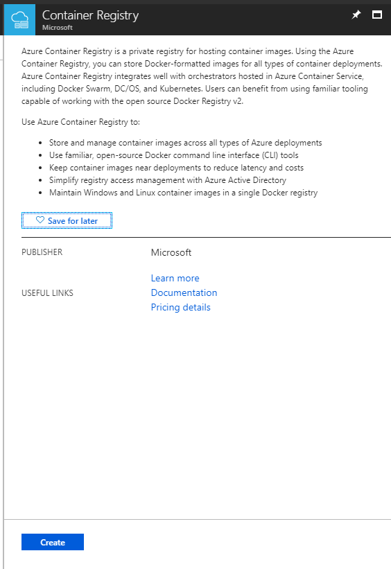 Screenshot that shows where to select Create.