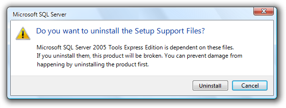 screen shot of confirmation with uninstall button
