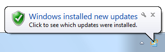 Screen shot of balloon showing successful updates