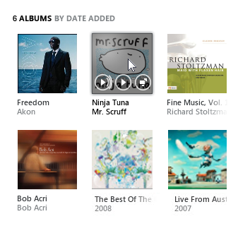 screen shot of one of six album covers highlighted