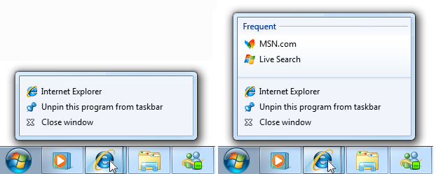 screen shot of jump list adding destinations