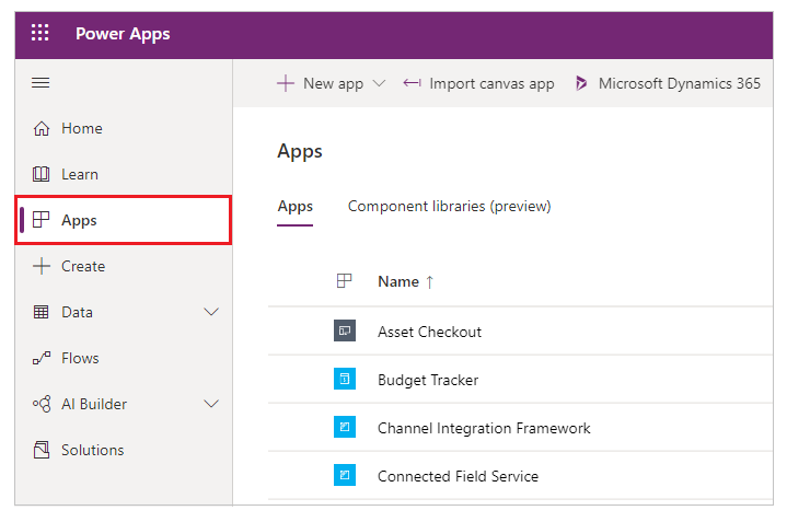 Screenshot of the Apps option in the left pane.